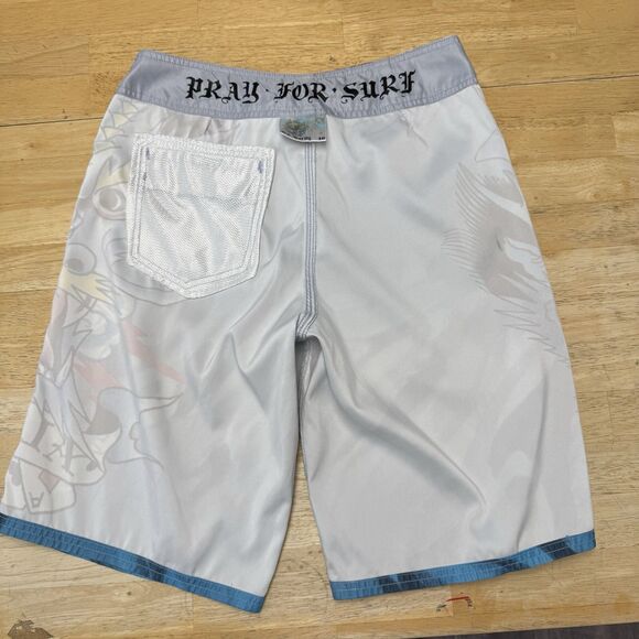 Ed Hardy Alive Christian Audigier Blue Board Shorts Dragon Dagger Swim Trunks 30 - Picture 7 of 15